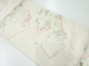 アンティーク　地紙に菊・草花模様織出し袋帯（材料）